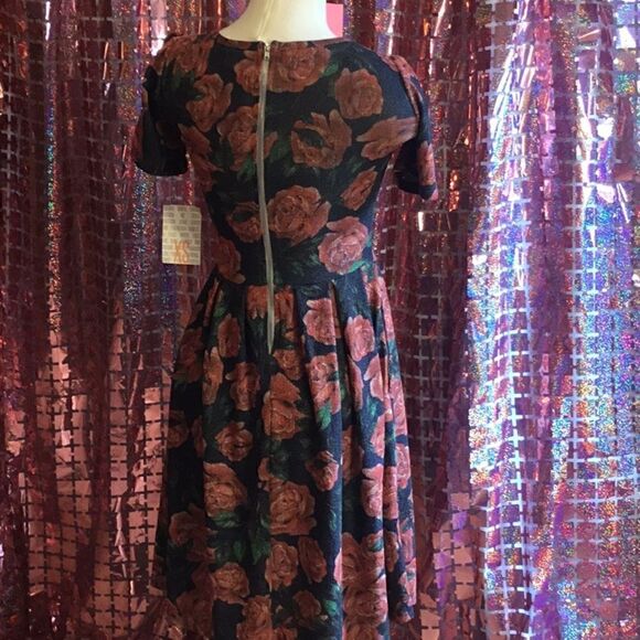NWT LULAROE AMELIA dress in size extra small vintage rose design - Picture 9 of 15
